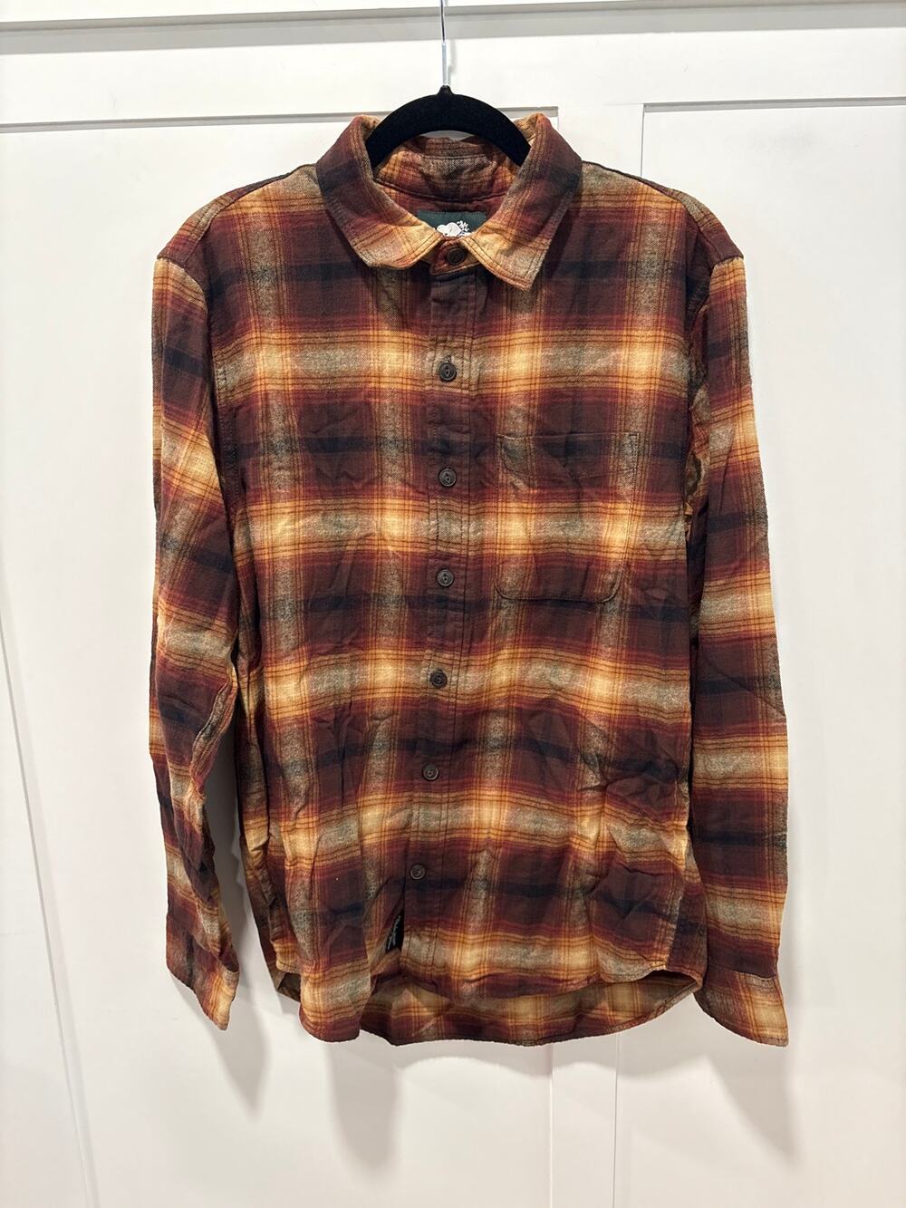 Roots Men's Plaid Button Down Shirt Brown / Burnt Orange Size S
